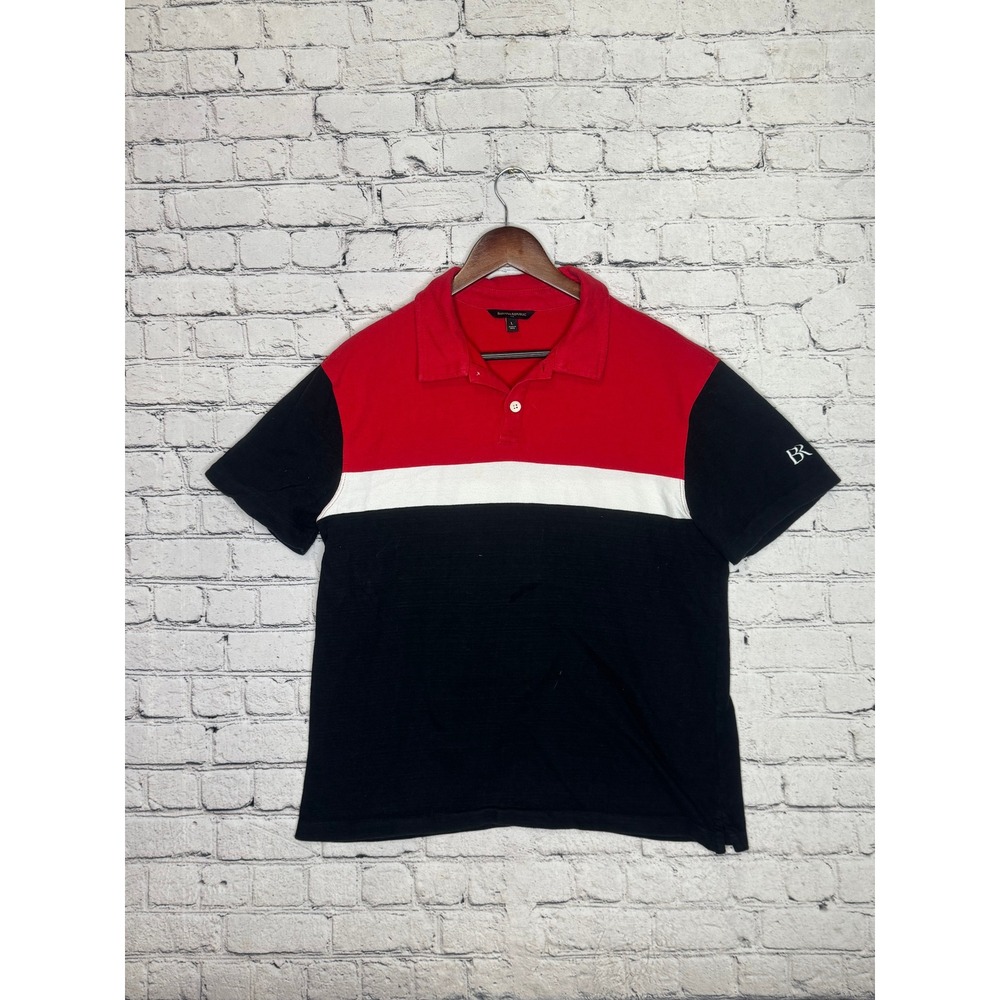 Banana Republic Mens Red White Black Colorblock‎ Polo Shirt Size Large